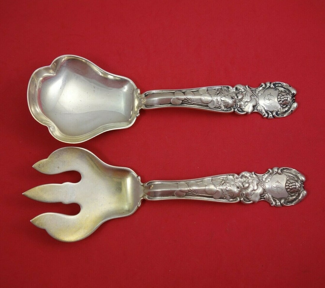 Gorham Sterling Silver Salad Serving Set 2pc Cherries Blackberries 9 1/4 inch: Gorham Sterling Silver Salad Serving Set 2pc Cherries Blackberries 9 1/4 inch This exquisite Gorham Sterling Silver Salad Serving Set includes two pieces, each measuring 9 1/4 inches. Crafted in the l