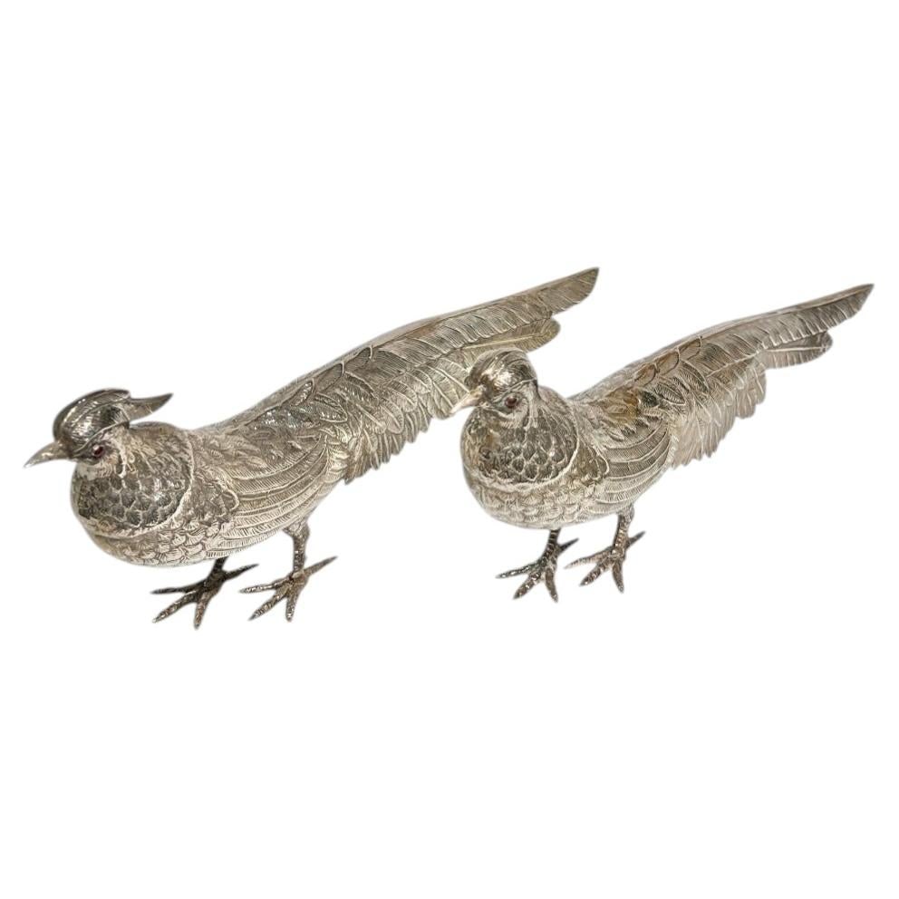 Set of 2 antique silver pheasant figures 1920 (1 of 14)
