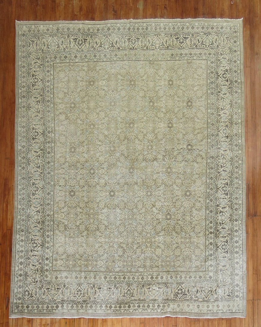 9' 11" x 12' 9" Persian Tabriz Room Rug Light Brown: 9' 11" x 12' 9" Persian Tabriz Room Rug Light Brown Early 20th century Persian Tabriz room-size rug in a light brown palette. This pre-owned piece features the Tabriz design and is identified as shabb