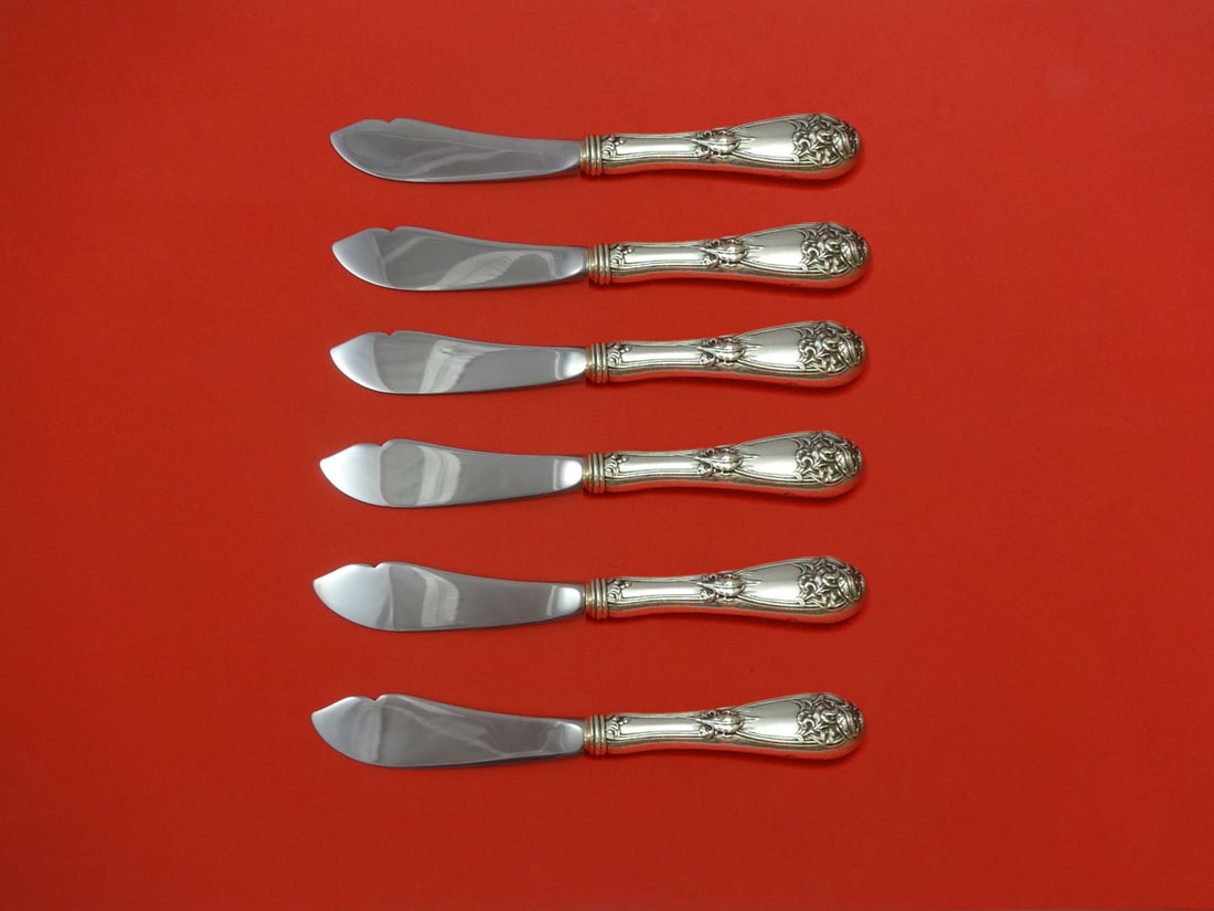Alvin Fleur De Lis Sterling Silver Trout Knife Set 6pc Custom Made: Alvin Fleur De Lis Sterling Silver Trout Knife Set 6pc Custom Made This exquisite 6-piece Trout Knife Set features the elegant Fleur De Lis pattern by Alvin. Crafted from high-quality sterling silver,
