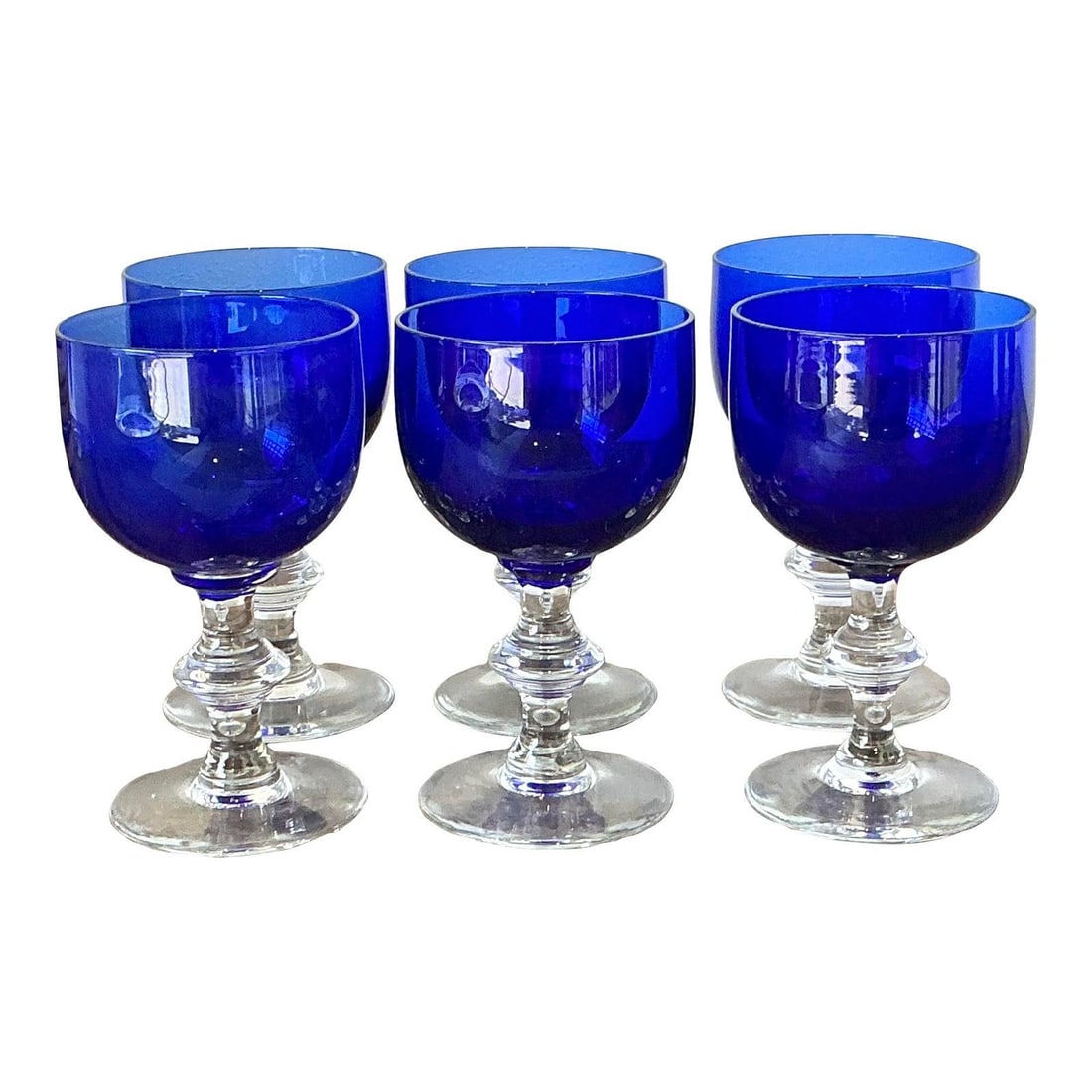 Set of 6 cobalt blue glass stemware goblets (1 of 10)