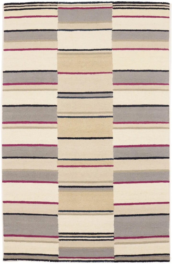 5' x 8' Wool Area Rug Modern Multicolored Striped Hand-Tufted Carpet: 5' x 8' Wool Area Rug Modern Multicolored Striped Hand-Tufted Carpet This contemporary hand-tufted area rug features a vibrant multicolored striped design, crafted from wool for durability and comfort