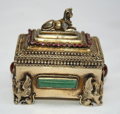 French 935 Sterling Silver Box with Ruby Jade and Amber (1 of 6)