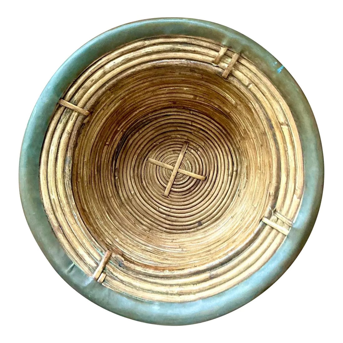 Handwoven Split Rattan Bowl with Brass Rim Organic Modern Boho Style (1 of 7)