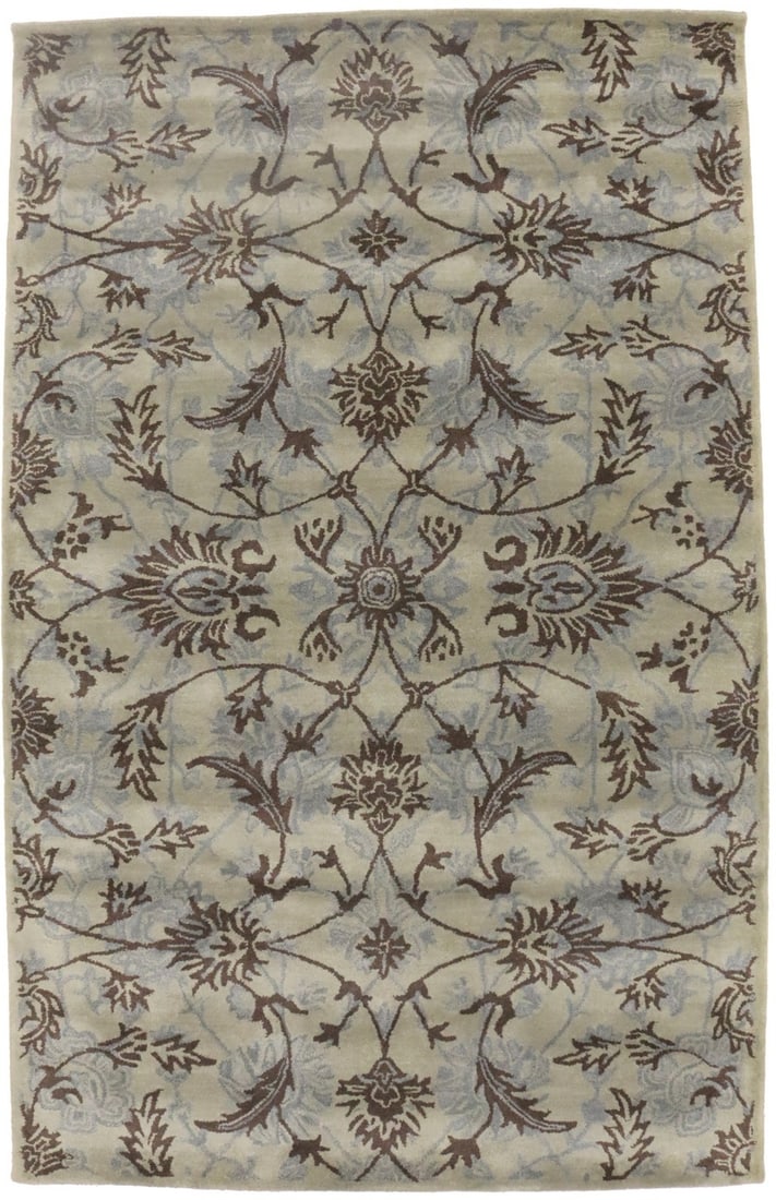 5x8 Modern Wool Area Rug with Floral Pattern in Beige Brown Gray: 5x8 Modern Wool Area Rug with Floral Pattern in Beige Brown Gray This hand-tufted area rug features a modern floral pattern in shades of beige, brown, and gray. Made from wool, it offers a high pile a