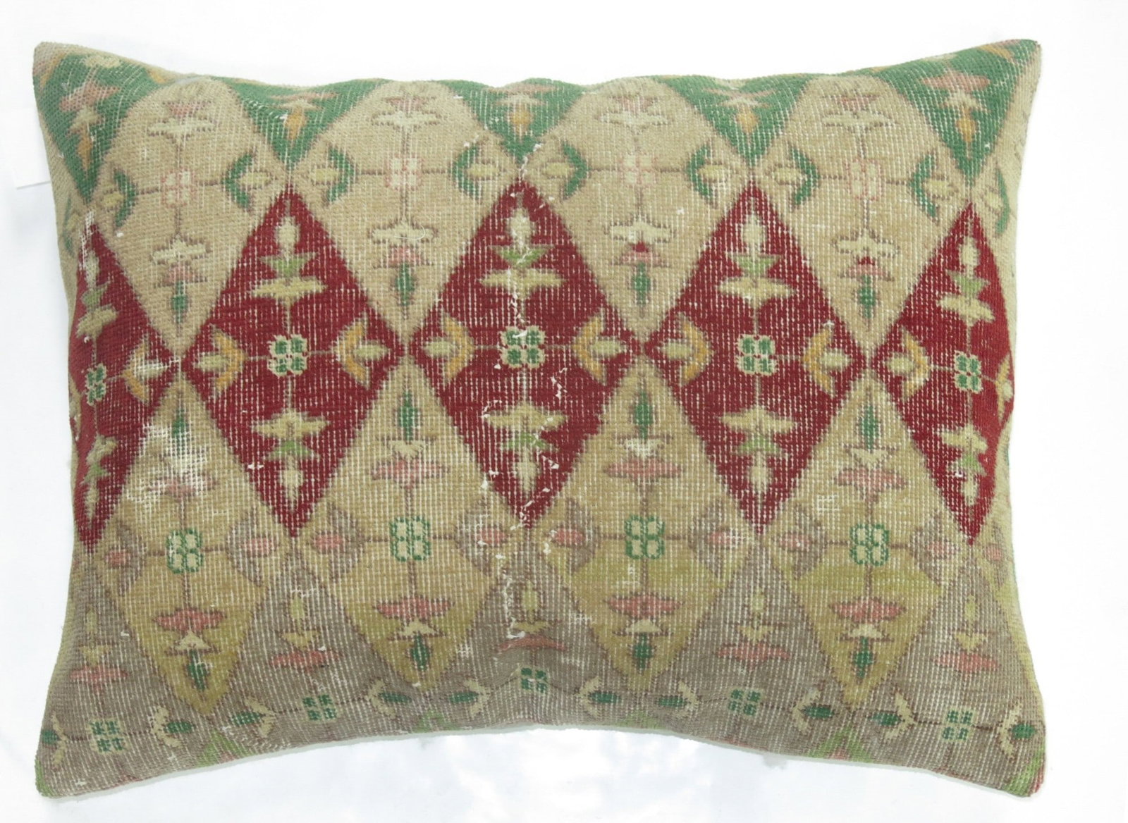 2' x 2' 9" Turkish Deco Rug Pillow: 2' x 2' 9" Turkish Deco Rug Pillow Large decorative pillow made from a Turkish Deco rug. This pre-owned piece features a geometric design and offers a distinctive accent for a seating area or bed. Spe