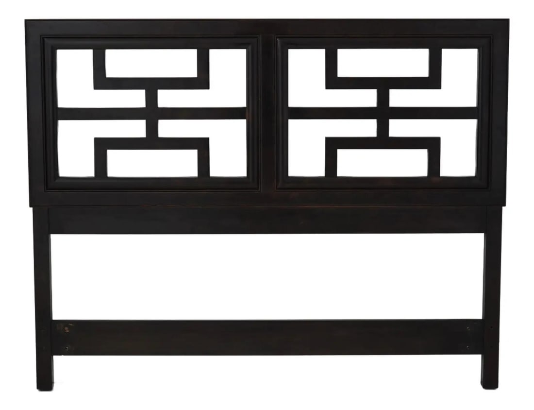 Century Chin Hua Queen Headboard Black Painted Wood 60w x 47.5h (1 of 10)