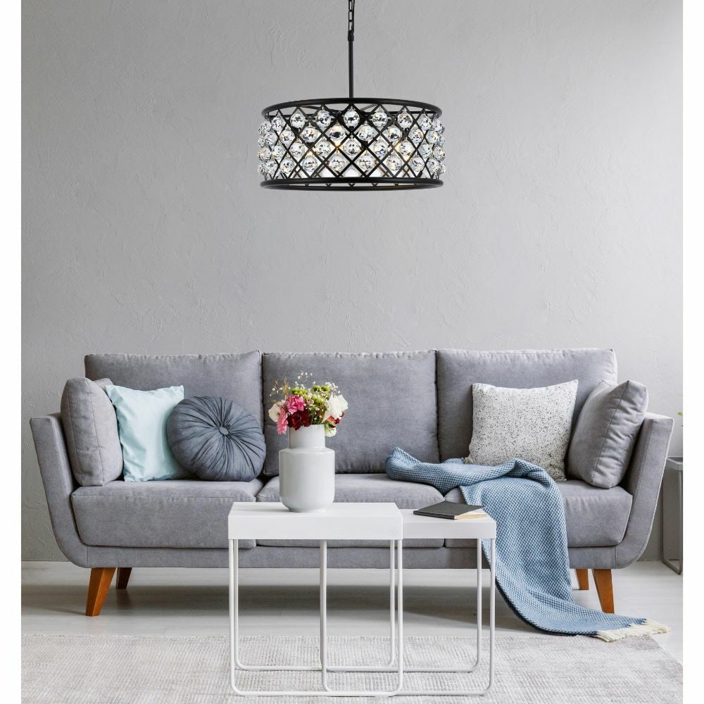 Madison 6 Light Matte Black Royal Cut Crystal Chandelier 25 Inch: Madison 6 Light Matte Black Royal Cut Crystal Chandelier 25 Inch This modern chandelier features a matte black finish with clear faceted royal cut crystal balls, creating an elegant lighting centerpie