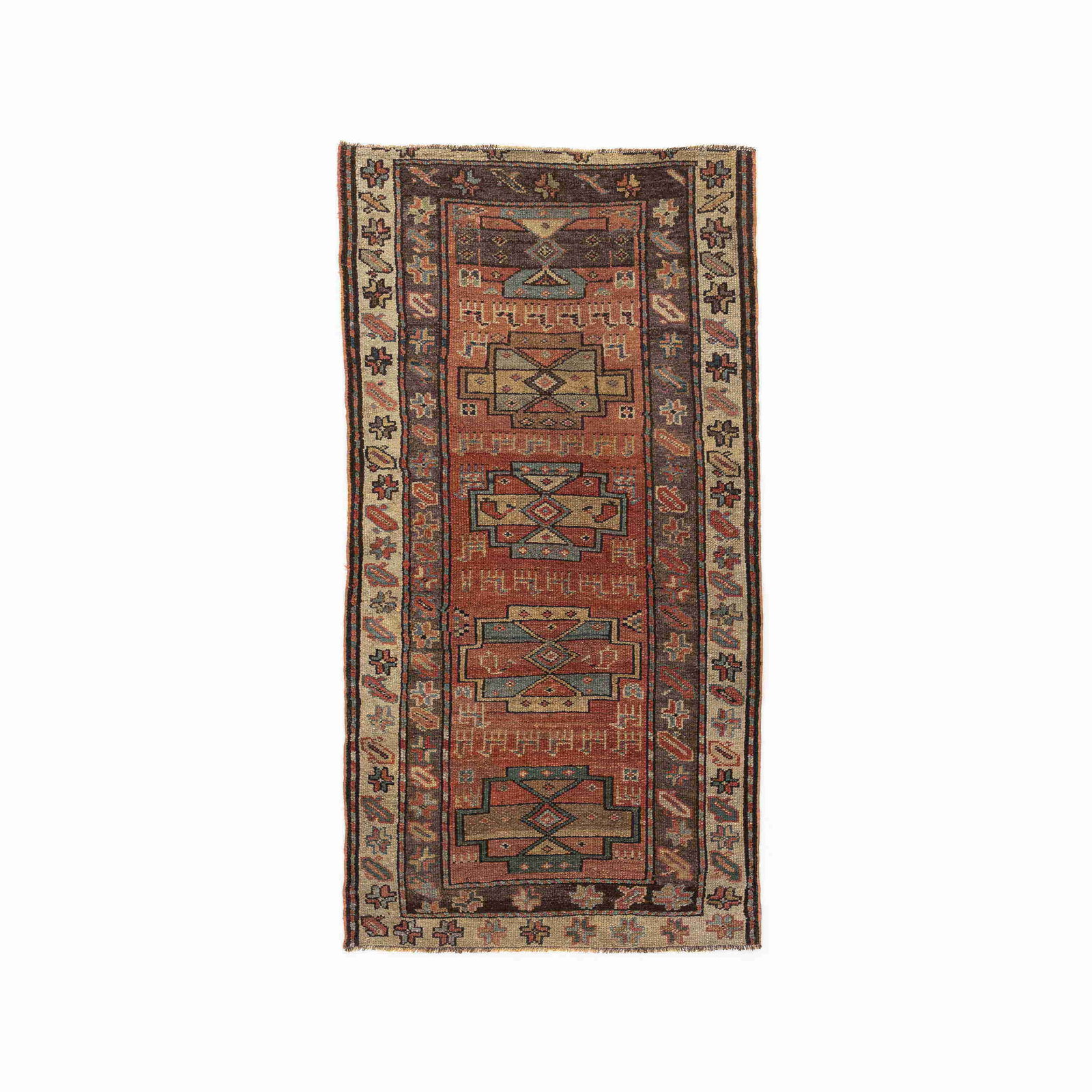 Authentic Handmade Kazak Carpet Wool on Wool 38.6 x 74.8 Inches: Authentic Handmade Kazak Carpet Wool on Wool 38.6 x 74.8 Inches Discover the beauty of this authentic handmade Kazak carpet, meticulously crafted with a wool on wool construction. This exquisite piece