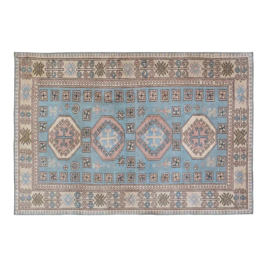Hand-Knotted Anatolian Wool Area Rug in Cerulean 4'5" x 6'8": Hand-Knotted Anatolian Wool Area Rug in Cerulean 4'5" x 6'8" This vintage Turkish Anatolian rug is hand-knotted from wool using traditional techniques. Its cerulean color and rich texture showcase tim