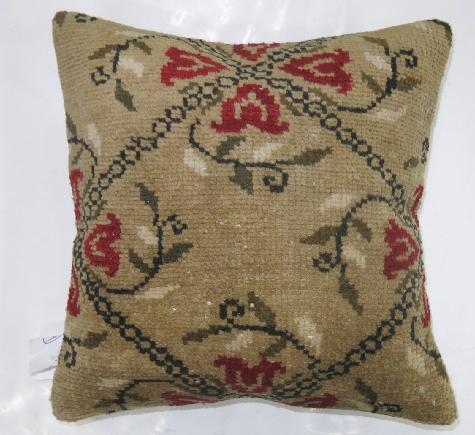 2' x 2' Square Turkish Konya Rug Pillow Camel Floral: 2' x 2' Square Turkish Konya Rug Pillow Camel Floral Large square Turkish pillow made from a mid-20th-century Turkish Konya rug, featuring a camel color floral design. This pre-owned pillow offers a d