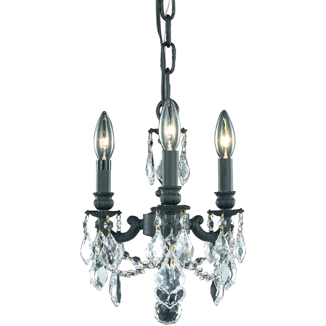 Lillie 3 Light Crystal Pendant Dark Bronze 10 in: Lillie 3 Light Crystal Pendant Dark Bronze 10 in This 3-light chandelier pendant features a dark bronze finish with clear royal cut crystal and glass accents. It is hardwired, height-adjustable, and d