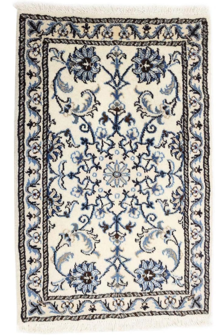 Handmade Nain Tabas Wool Area Rug Floral Pattern Cream 2x3 Feet: Handmade Nain Tabas Wool Area Rug Floral Pattern Cream 2x3 Feet This vintage handmade Nain Tabas oriental rug features a classic floral design in cream, blue, brown, maroon, and purple-navy tones. Cra