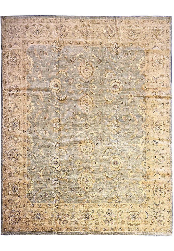 Olive Green Chobi Peshawar Large Rug 13'6 x 15'10 Handmade Wool (1 of 11)