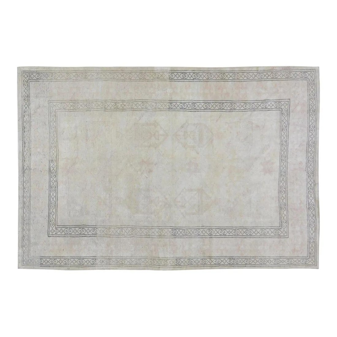 5'9" x 8'7" Hand-Knotted Wool Oushak Turkish Area Rug: 5'9" x 8'7" Hand-Knotted Wool Oushak Turkish Area Rug This vintage Turkish Oushak rug is hand-knotted from wool using traditional techniques, blending classic artistry with a modern design sensibility