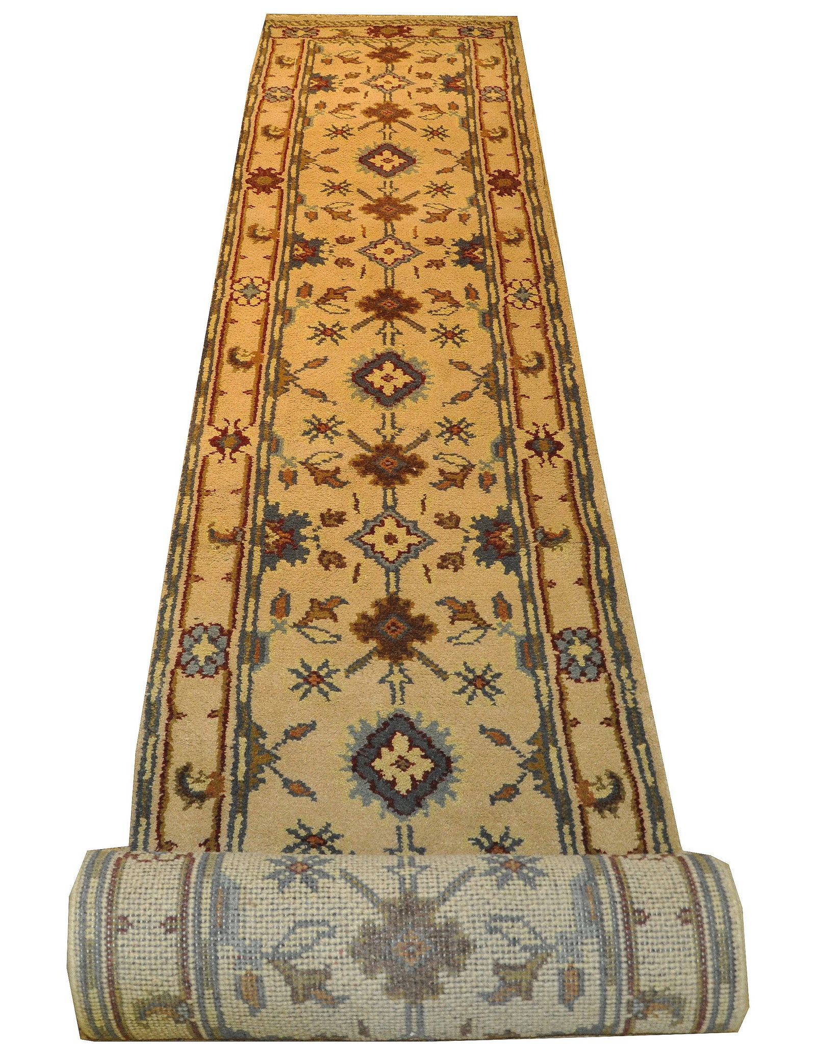 Elegant 2.5 x 19.1 Beige Mahal Runner Rug Handcrafted Wool: Elegant 2.5 x 19.1 Beige Mahal Runner Rug Handcrafted Wool Free continental US Shipping Transform your living space with the exquisite 2.5 x 19.1 Beige Mahal Runner Rug. This stunning handmade rug sho