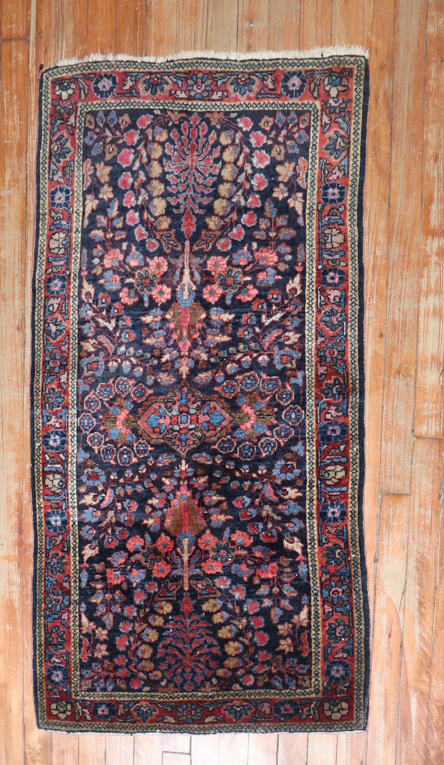 2' 1" x 4' Sarouk mat navy 1920s small rug (1 of 5)