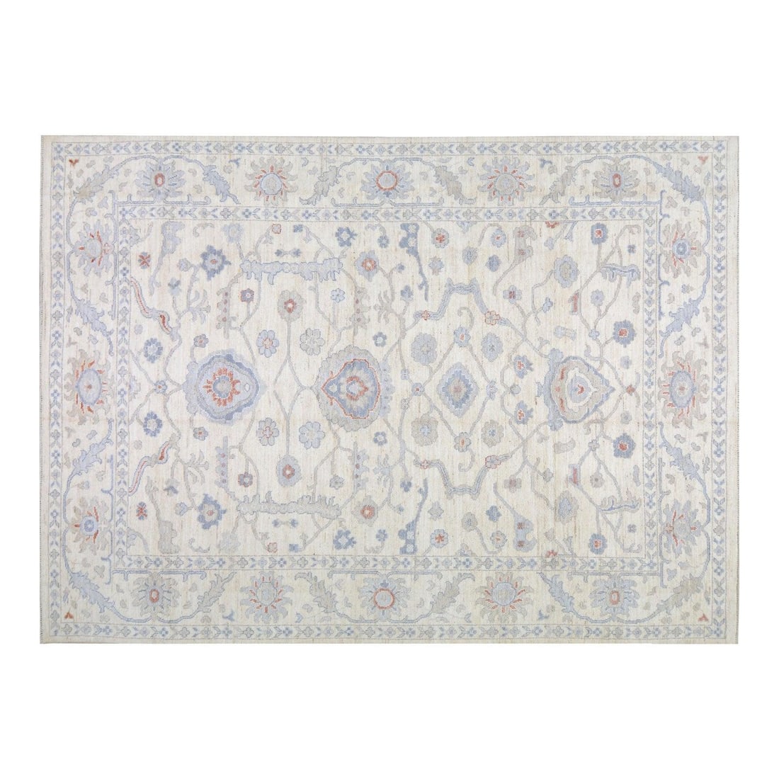 8'9" x 12'2" Wool Hand-Knotted Oushak Area Rug: 8'9" x 12'2" Wool Hand-Knotted Oushak Area Rug This Turkish Oushak rug is hand-knotted from wool using traditional rug-making techniques. Its design blends classic craftsmanship with modern style, off