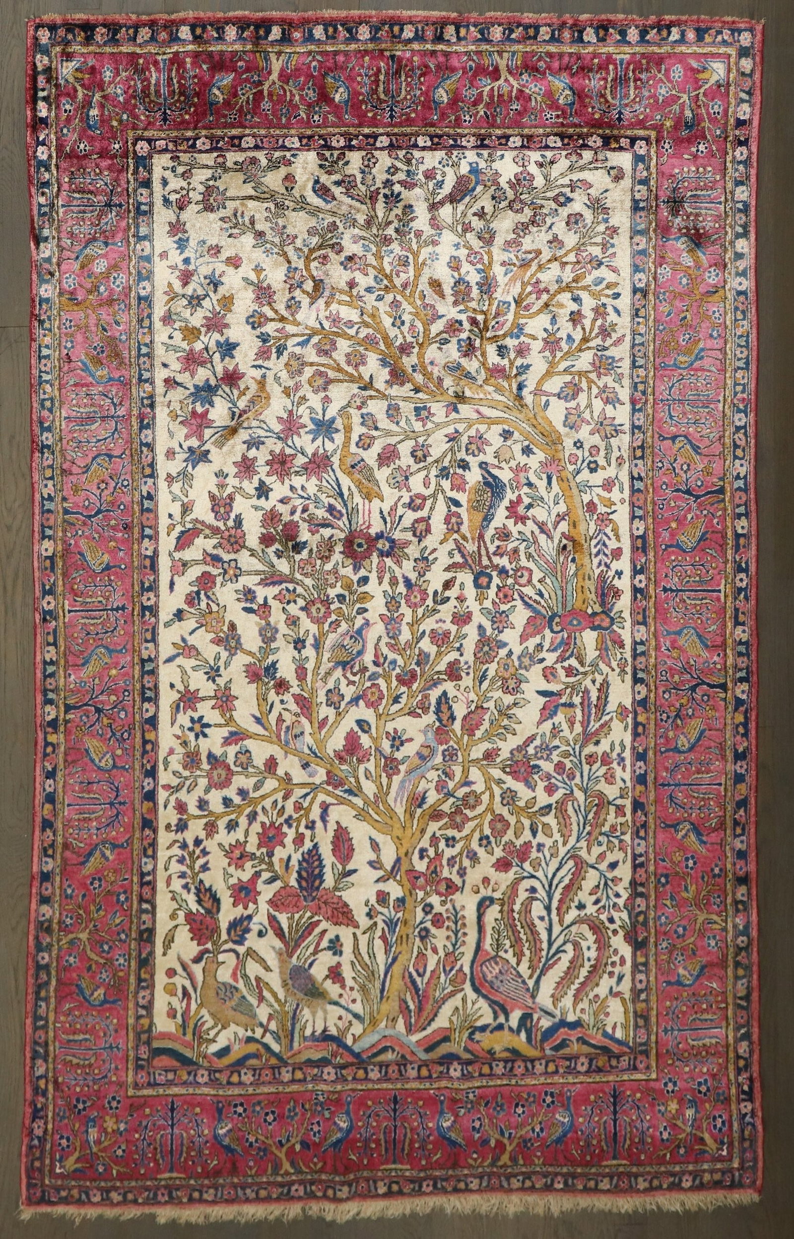 4' 3" x 6' 9" Persian Silk Kashan Botanical Accent Rug: 4' 3" x 6' 9" Persian Silk Kashan Botanical Accent Rug Late 19th century Persian Silk Kashan rug with a botanical ivory field. This pre-owned accent rug features a pictorial Kashan design and retains 