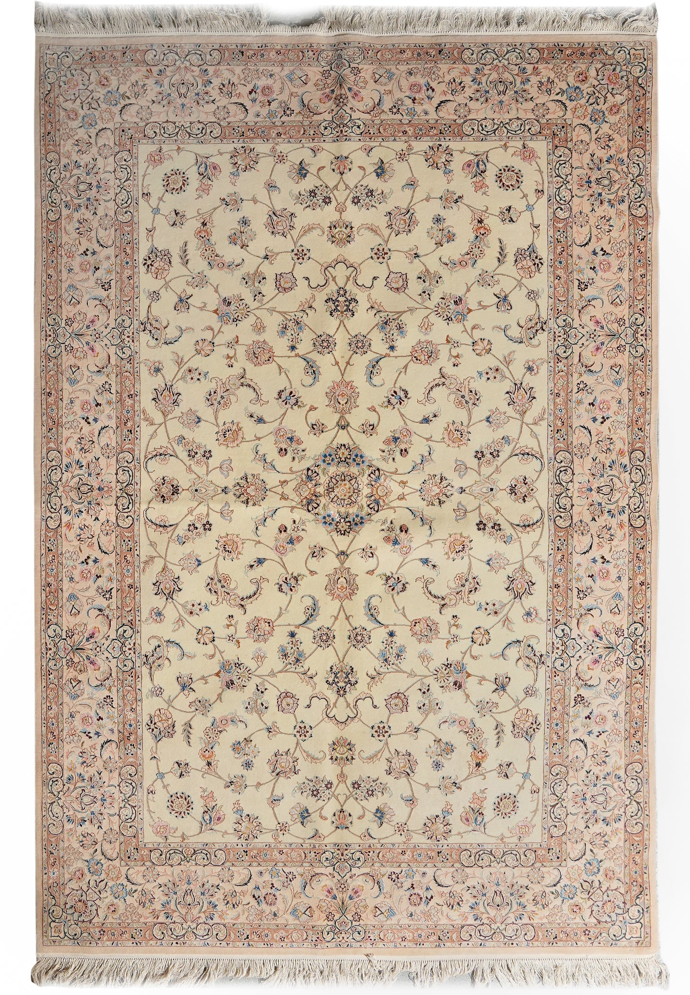 Authentic Persian Esfahan Handmade Wool and Silk 5 x 7.8 Area Rug: Authentic Persian Esfahan Handmade Wool and Silk 5 x 7.8 Area Rug Free continental US Shipping Authentic Persian Esfahan handmade area rug crafted from wool and silk with a fine 500+ KPSI weave. This 