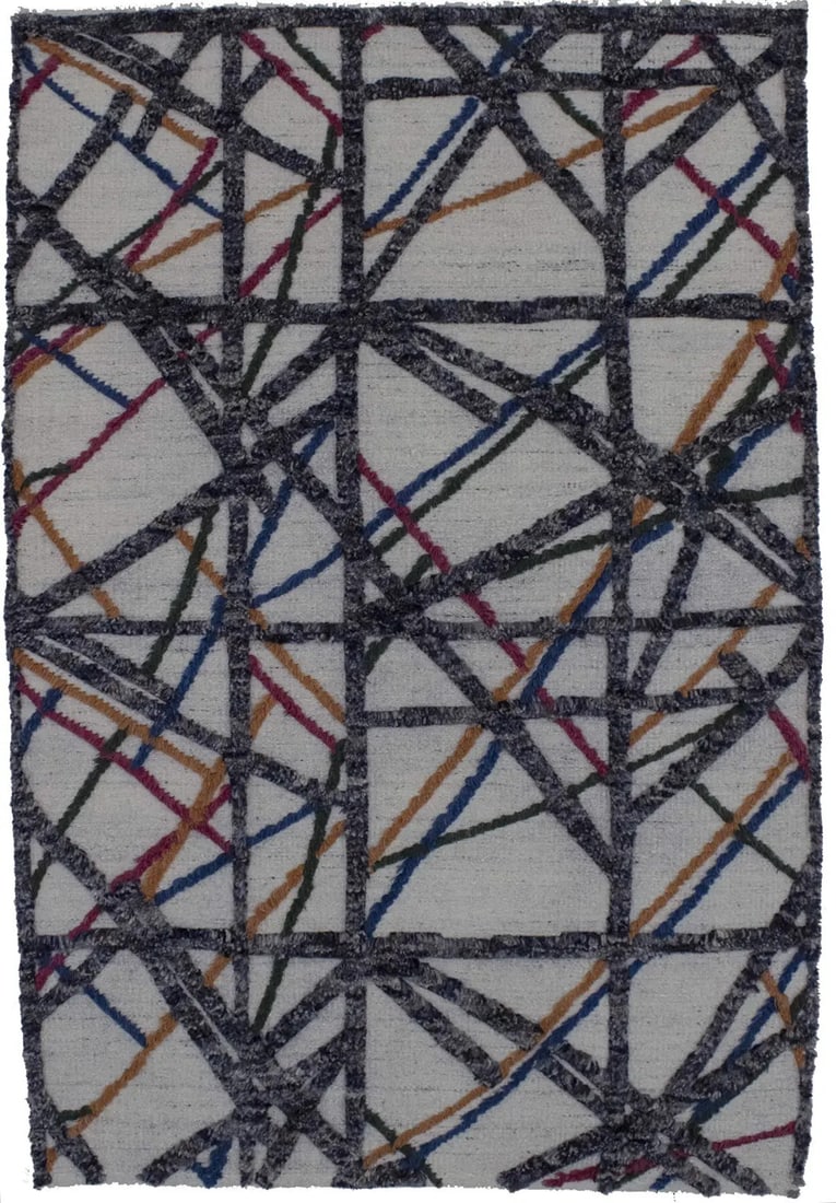 4x6 Wool Modern Area Rug Abstract Hand-Knotted Multicolor Contemporary Carpet (1 of 14)
