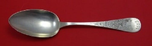 Seymour Lily Eng Sterling Silver 8 Inch Serving Spoon: Seymour Lily Eng Sterling Silver 8 Inch Serving Spoon Sterling silver serving spoon in the Lily Eng by Seymour pattern. It is monogrammed, with monos varying, and is described as being in excellent pr