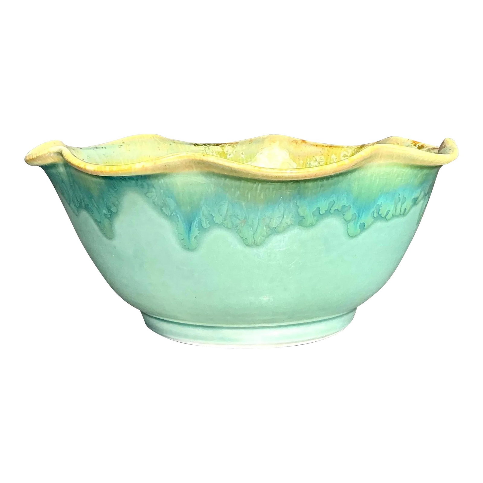 Vintage Boho Studio Pottery Bowl Green 8.75" Round (1 of 8)