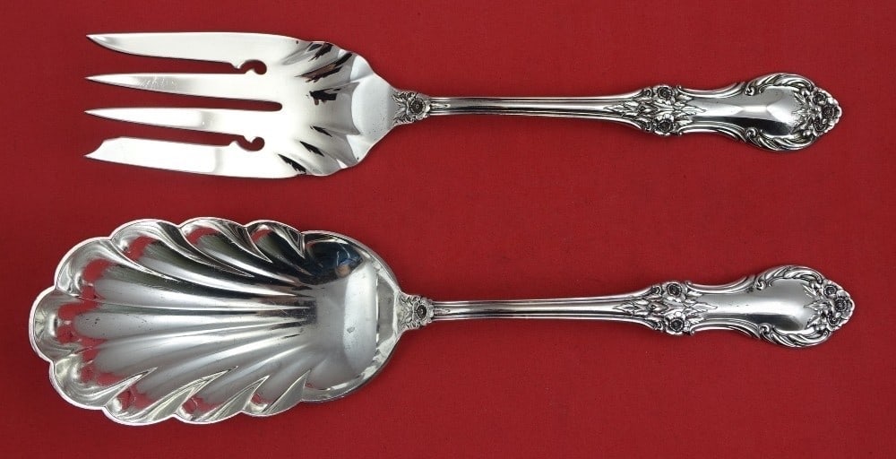 International Sterling Wild Rose Salad Serving Set Shell Bowl 9 Inch (1 of 2)