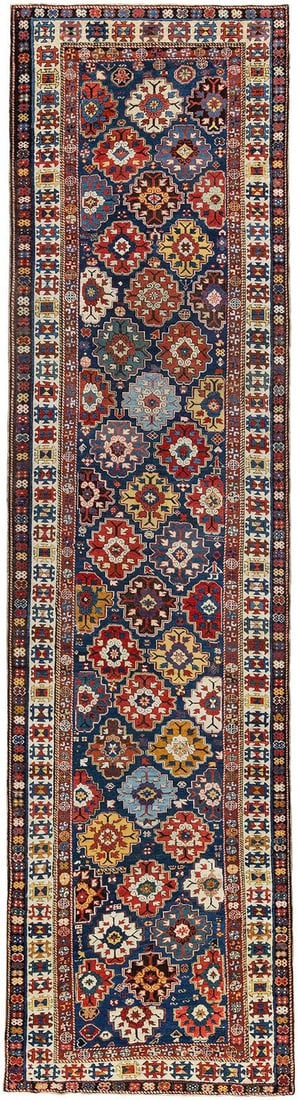 3' 3" x 12' 6" Caucasian Shirvan rug runner 19th century: 3' 3" x 12' 6" Caucasian Shirvan rug runner 19th century Late 19th century Caucasian Shirvan runner with a long, narrow form and traditional geometric patterning. This pre-owned rug is identified as a