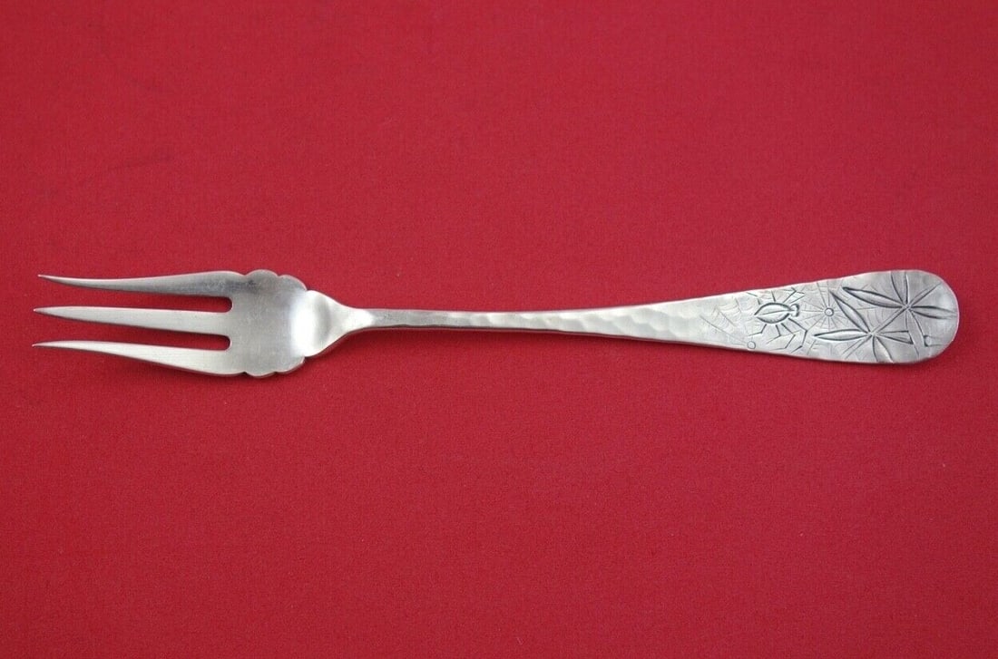 Dominick & Haff Pond Sterling Silver Cocktail Fork Spider Web 5 7/8": Dominick & Haff Pond Sterling Silver Cocktail Fork Spider Web 5 7/8" Elevate your dining experience with this exquisite cocktail fork from the renowned pattern 'Pond' by Dominick & Haff. Crafted from 
