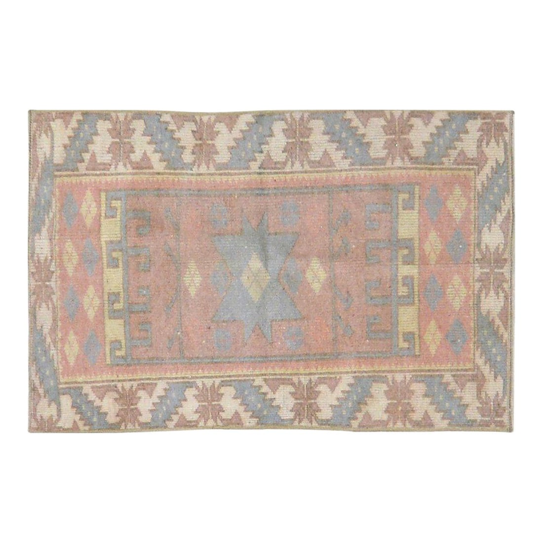 Anatolian Wool Area Rug Hand Knotted Vintage 2'1'' x 3'3'': Anatolian Wool Area Rug Hand Knotted Vintage 2'1'' x 3'3'' This vintage Turkish Anatolian rug is hand-knotted from wool, showcasing traditional craftsmanship combined with a modern aesthetic. Its dura