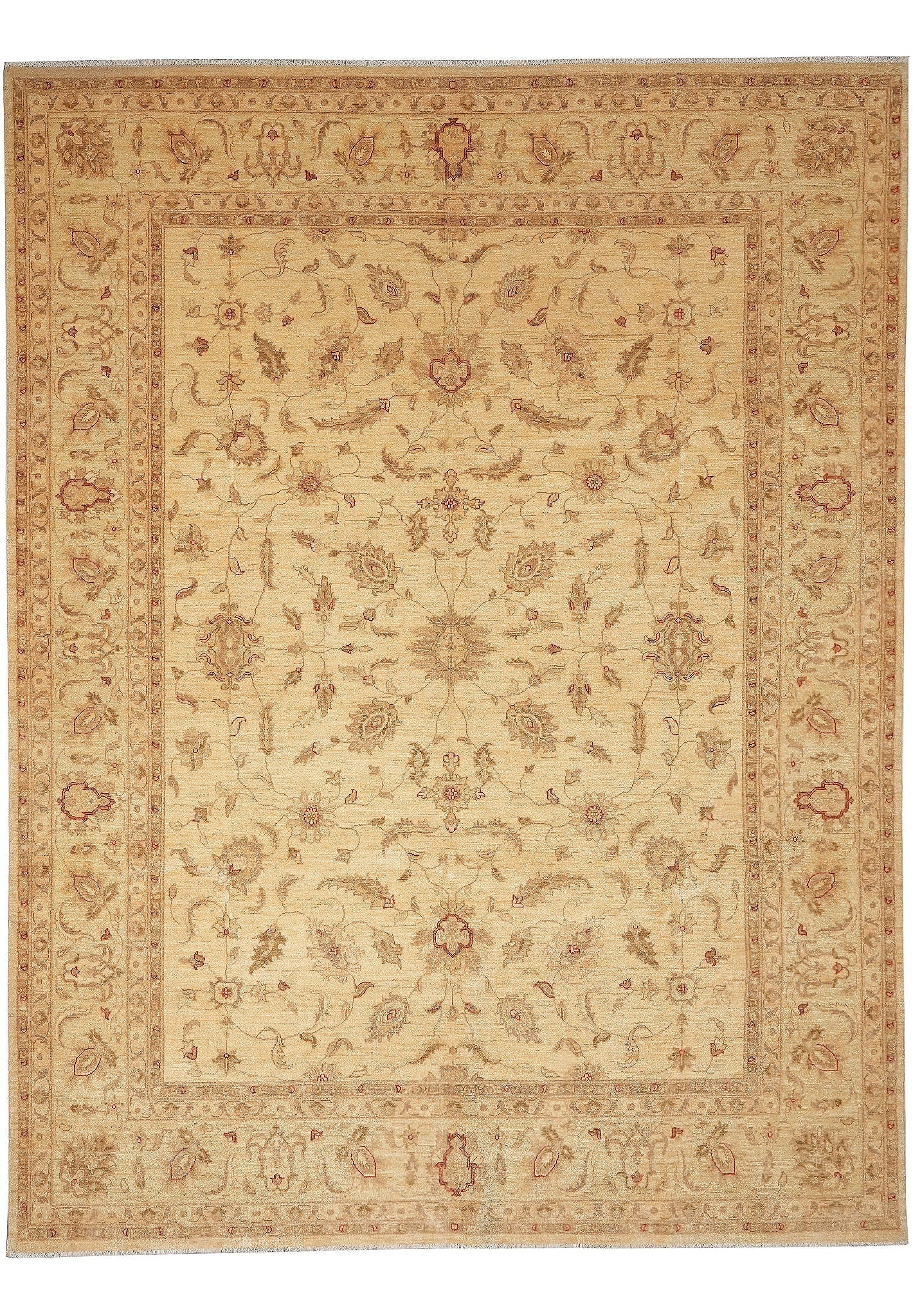 8 x 10.4 Beige Gold Chobi Peshawar Wool Silk Hand-Knotted Area Rug: 8 x 10.4 Beige Gold Chobi Peshawar Wool Silk Hand-Knotted Area Rug Free continental US Shipping This 8 x 10.4 area rug showcases the renowned Chobi Peshawar style, featuring a harmonious beige and gol