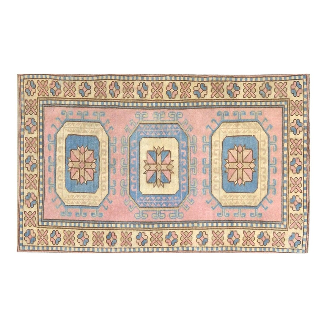 Hand-Knotted Wool Anatolian Rug in Vintage Turkish Style 3'x4'9": Hand-Knotted Wool Anatolian Rug in Vintage Turkish Style 3'x4'9" This vintage Turkish Anatolian hand-knotted wool rug features traditional craftsmanship paired with a modern design sensibility. Its