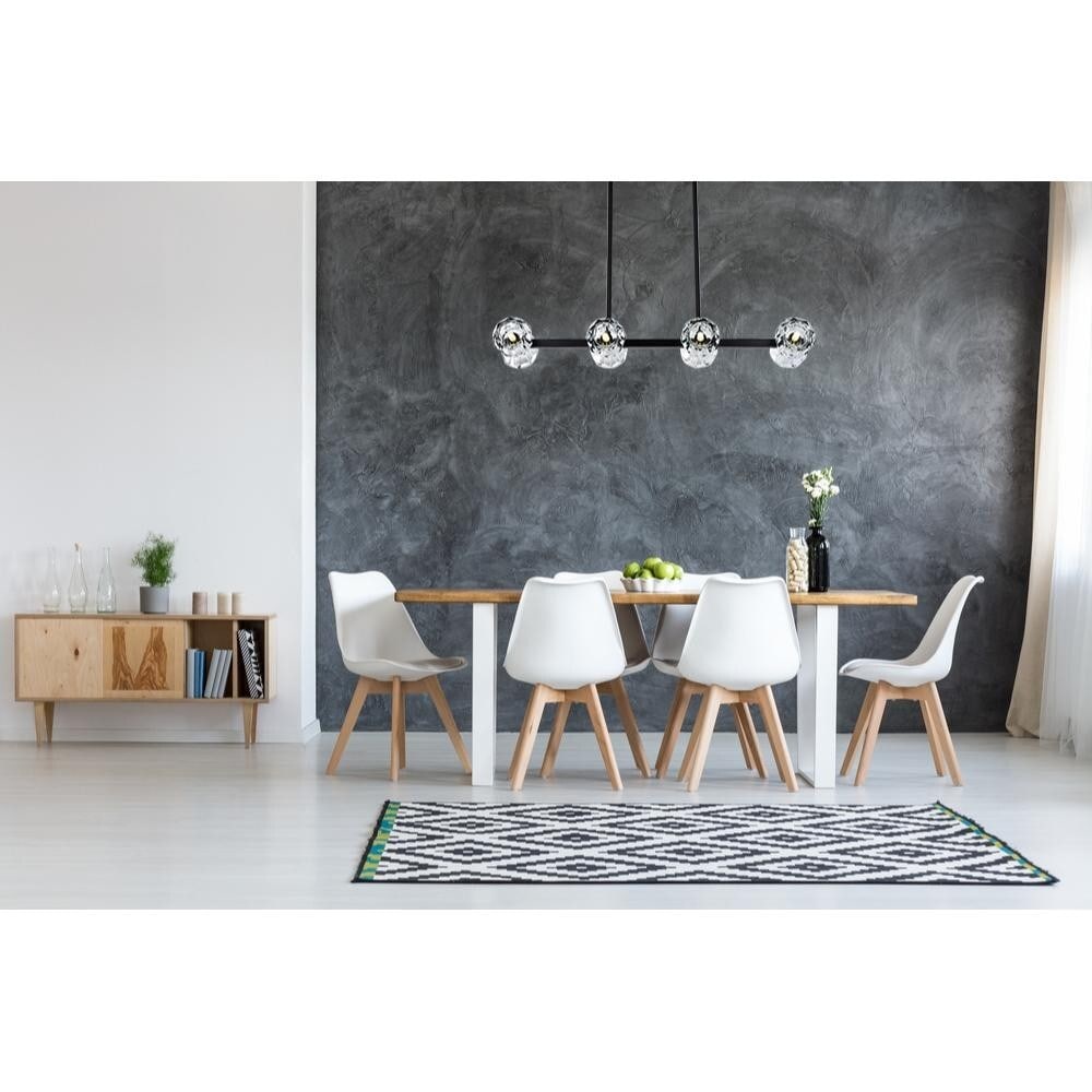 Eren 8 Light Black Crystal Glass Pendant Chandelier 31 Inch: Eren 8 Light Black Crystal Glass Pendant Chandelier 31 Inch The Eren 31-inch chandelier offers a modern touch with its sleek black finish and elegant faceted crystal glass shades. Featuring eight