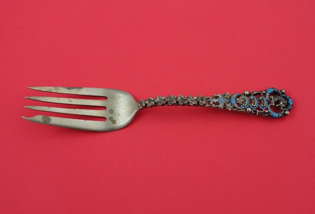 French & Franklin Enameled Sterling Serving Fork 7.5 Inches (1 of 2)