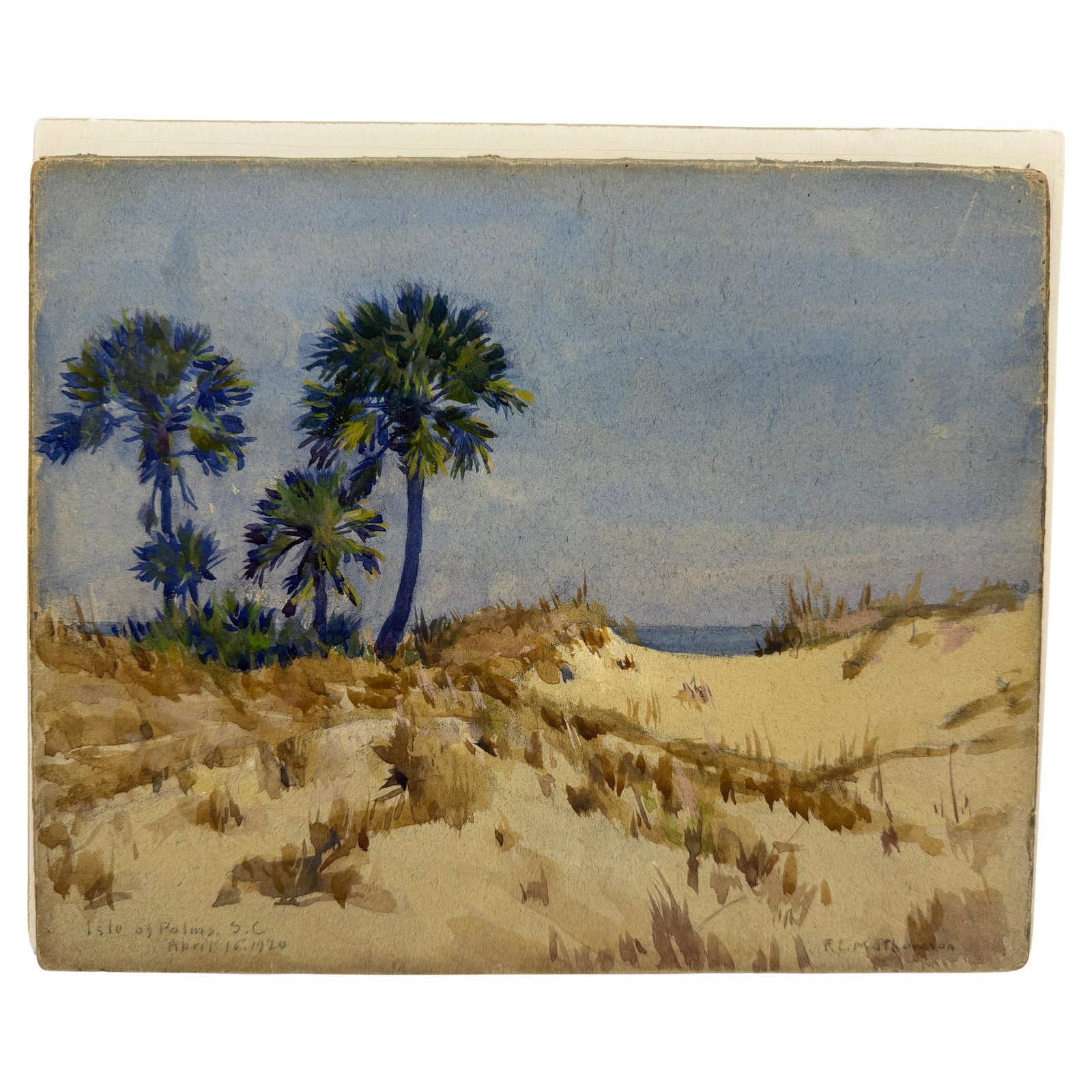 Frank C. Mathewson Watercolor Dune Palmettos Isle of Palms 1920: Frank C. Mathewson Watercolor Dune Palmettos Isle of Palms 1920 Experience the serene beauty of the South Carolina coastline with this exquisite watercolor painting by Frank C. Mathewson, created on A