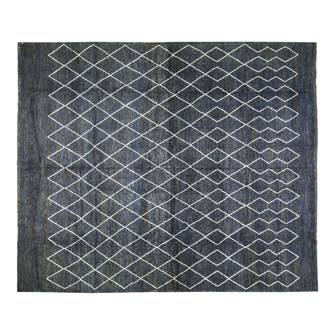 Charcoal Wool Hand-Knotted Area Rug 9'4 x 11'10 Moroccan Design: Charcoal Wool Hand-Knotted Area Rug 9'4 x 11'10 Moroccan Design This Moroccan hand-knotted wool rug showcases traditional craftsmanship with a contemporary design influence. Crafted from wool, it feat