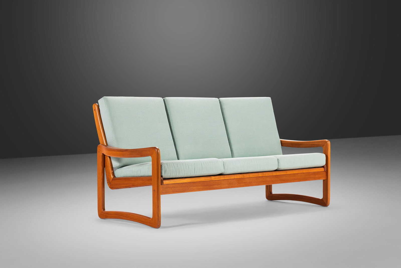 Vintage Solid Teak 3-Seater Sofa by Sun Cabinet 1980s Danish Modern: Vintage Solid Teak 3-Seater Sofa by Sun Cabinet 1980s Danish Modern This exceptional vintage solid teak three-seater sofa, crafted by Sun Cabinet in the 1980s, showcases a striking Danish modern desig