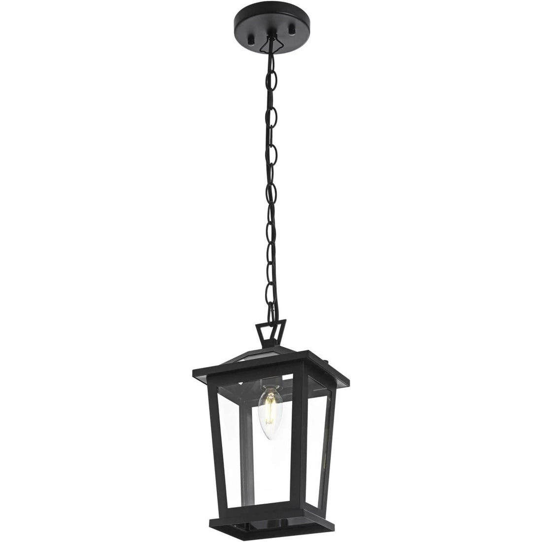 Berks black outdoor hanging pendant lantern 12 in clear glass: Berks black outdoor hanging pendant lantern 12 in clear glass Outdoor pendant light fixture with a traditional style, made of iron and glass with a black finish and clear glass. It is hardwired electr