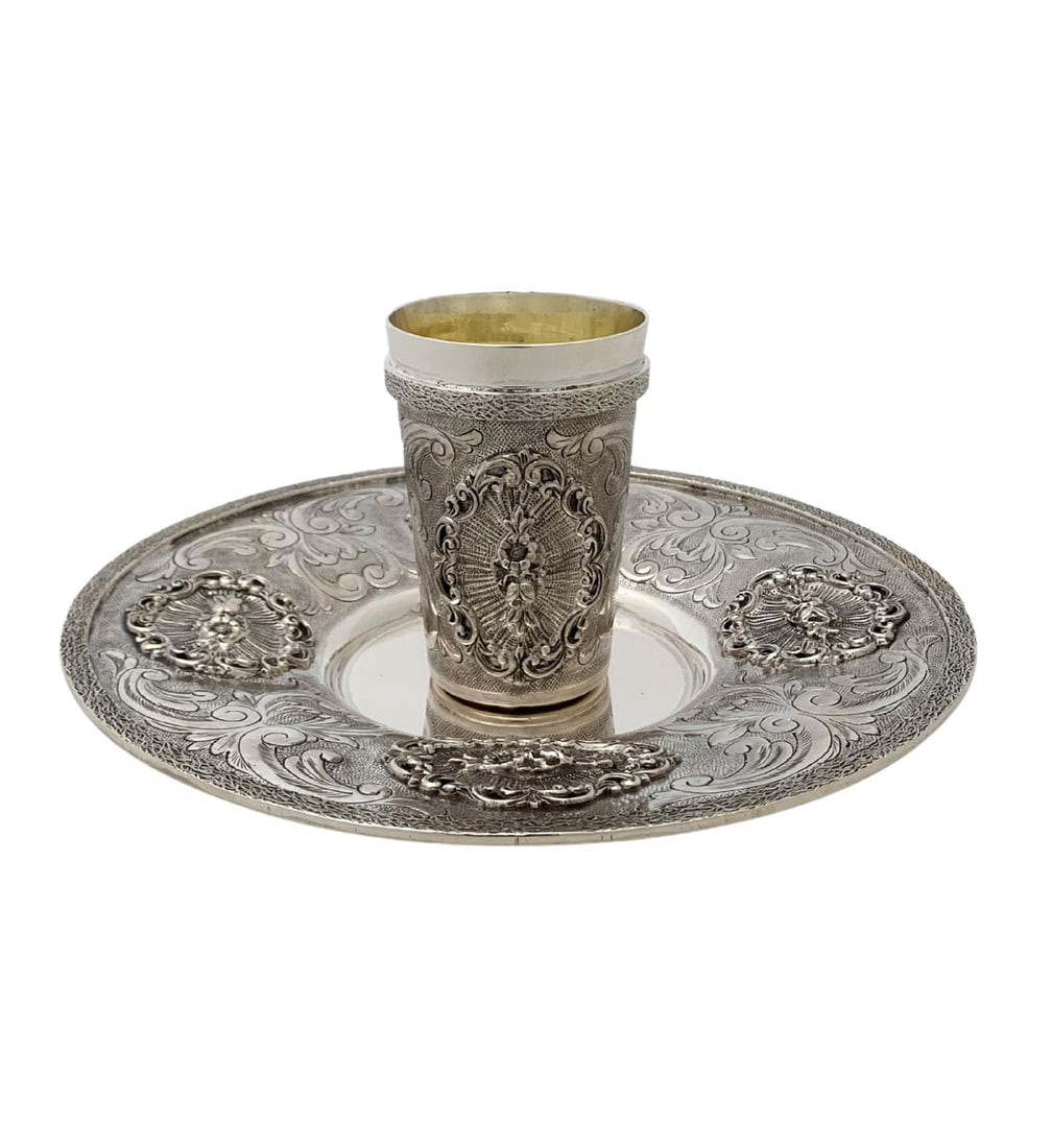 Handmade 925 Sterling Silver Floral Cup and Tray Set (1 of 4)