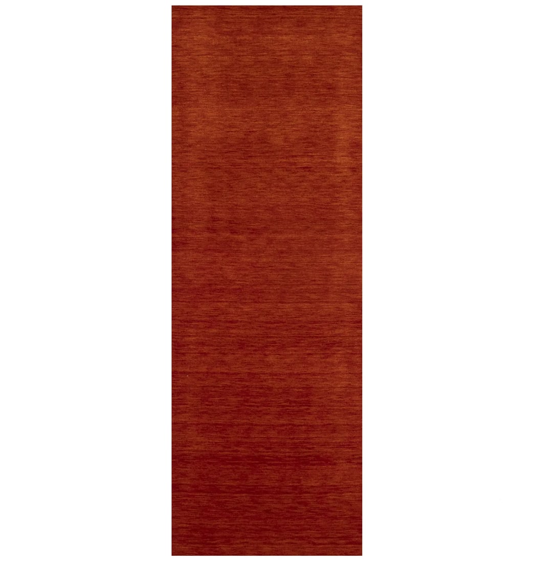 Hand-Loomed Wool Gabbeh Runner 2'9 x 7'11 Orange Red Solid: Hand-Loomed Wool Gabbeh Runner 2'9 x 7'11 Orange Red Solid Elevate your space with this stunning Orange Red Solid Design Hand-Loomed Gabbeh Wool Runner Rug, measuring 2'9" x 7'11". Crafted with meticu