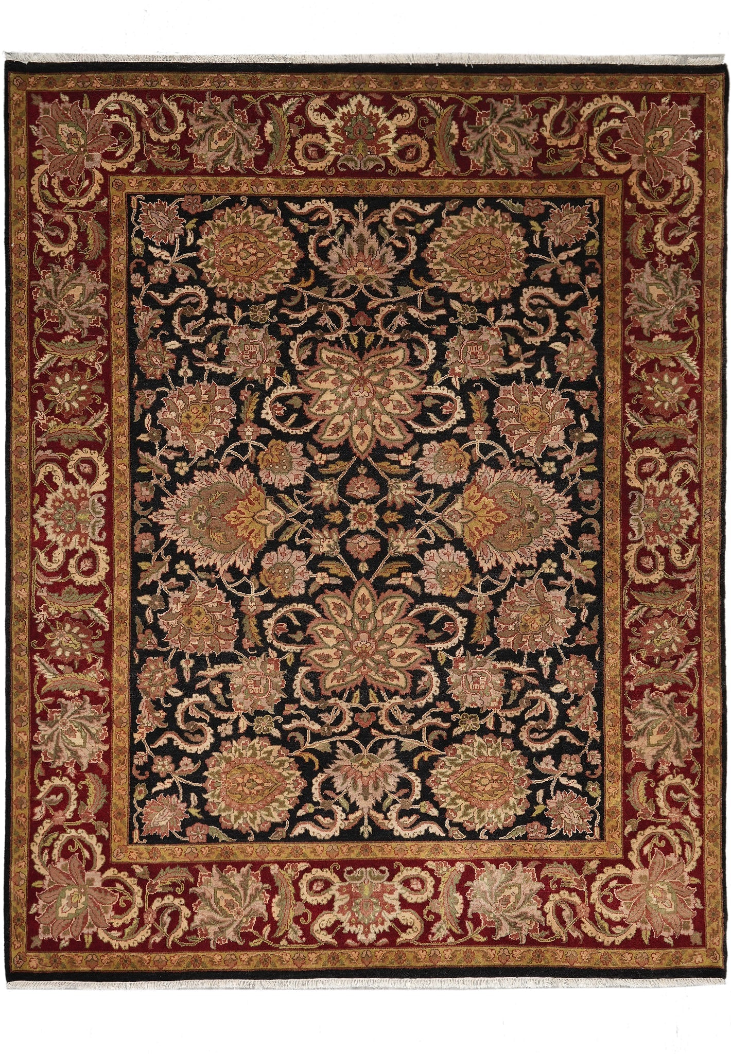 8 x 10 Jaipur Rug Black Burgundy Hand Knotted Wool: 8 x 10 Jaipur Rug Black Burgundy Hand Knotted Wool Free continental US Shipping This 8 x 10 Jaipur rug features a rich black and burgundy palette with a dense, lustrous wool pile. Handcrafted in India