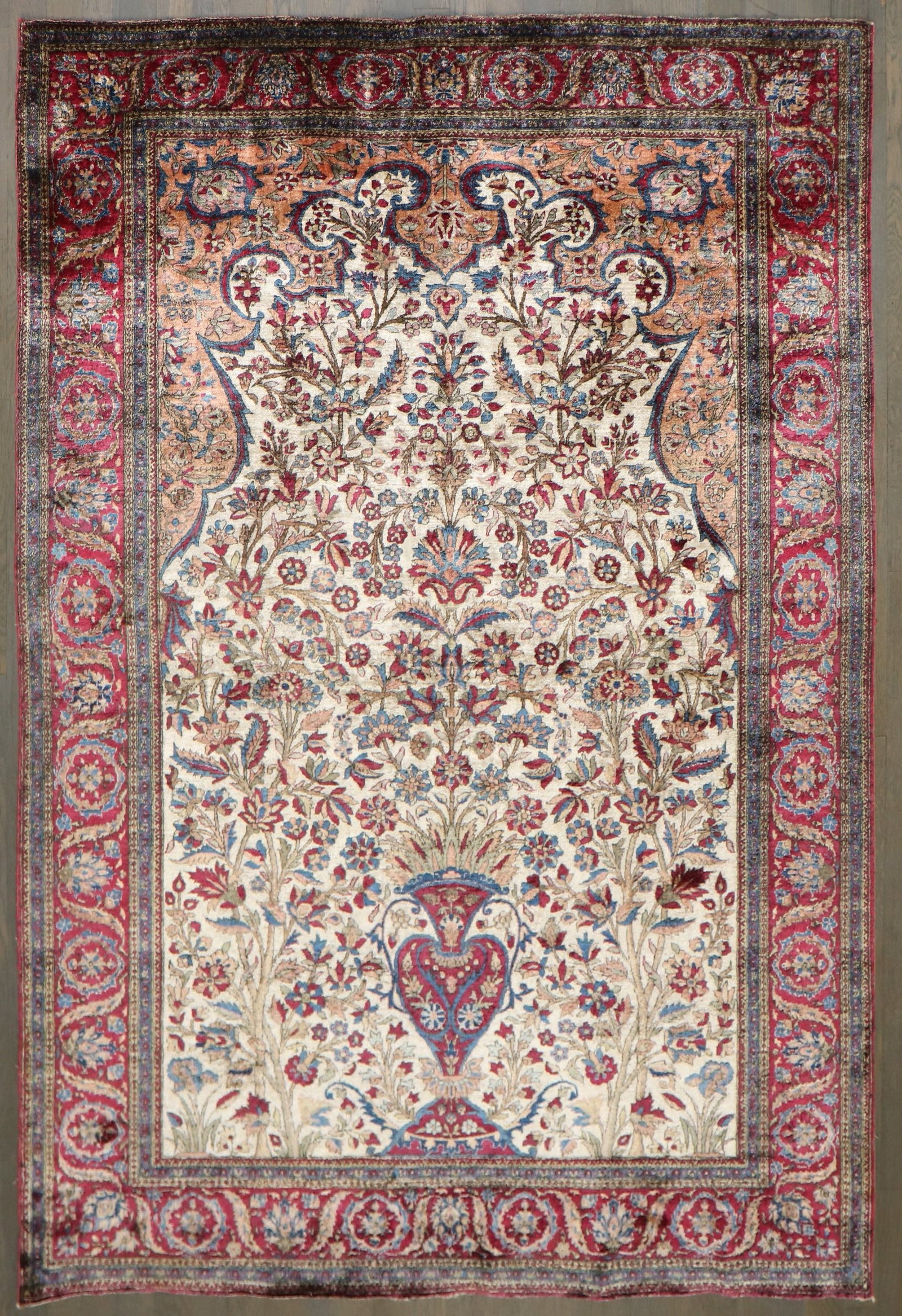 4' 5" x 6' 5" Silk Prayer Rug Kashan (1 of 7)