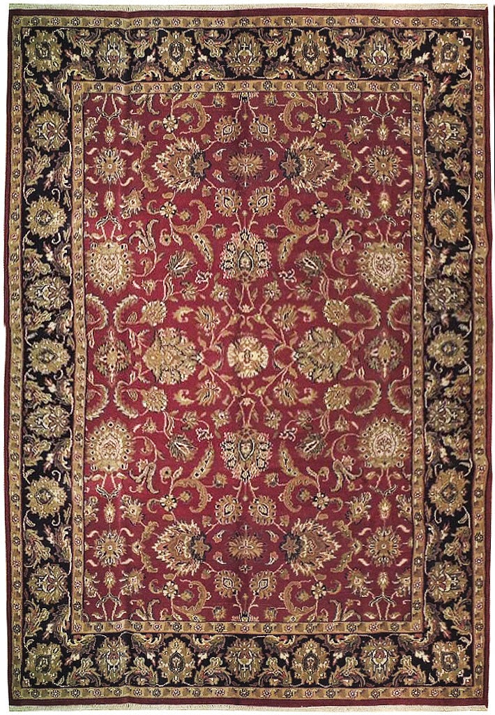 Handmade 9'10 x 14' Burgundy Black Agra Wool Rug (1 of 6)