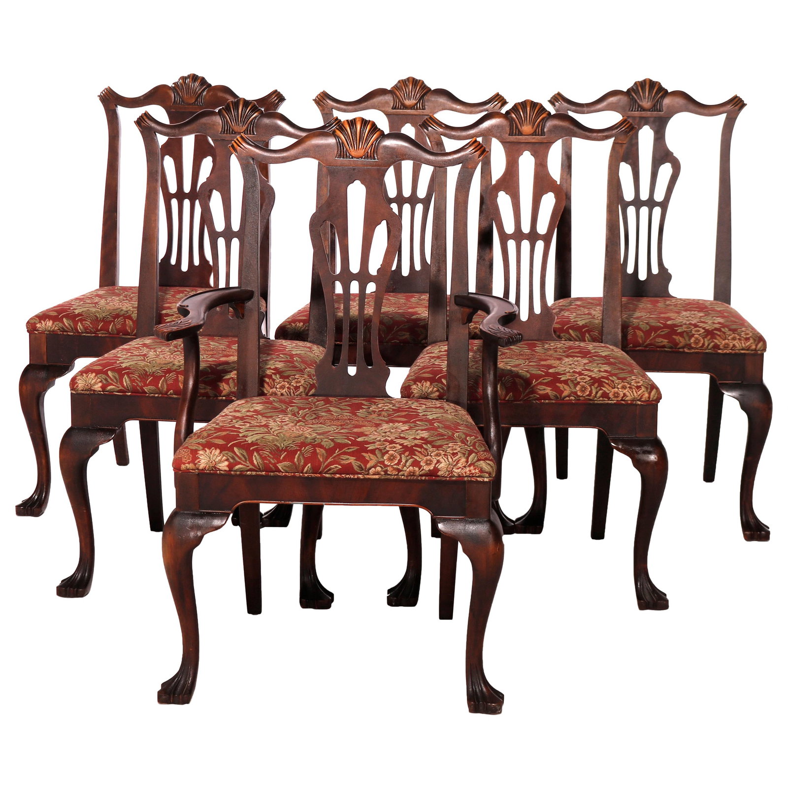 Set of 6 Antique Chippendale Mahogany Dining Chairs c1930: Set of 6 Antique Chippendale Mahogany Dining Chairs c1930 This exquisite set of six antique Chippendale style dining chairs showcases timeless craftsmanship and elegant design. Constructed from high-q