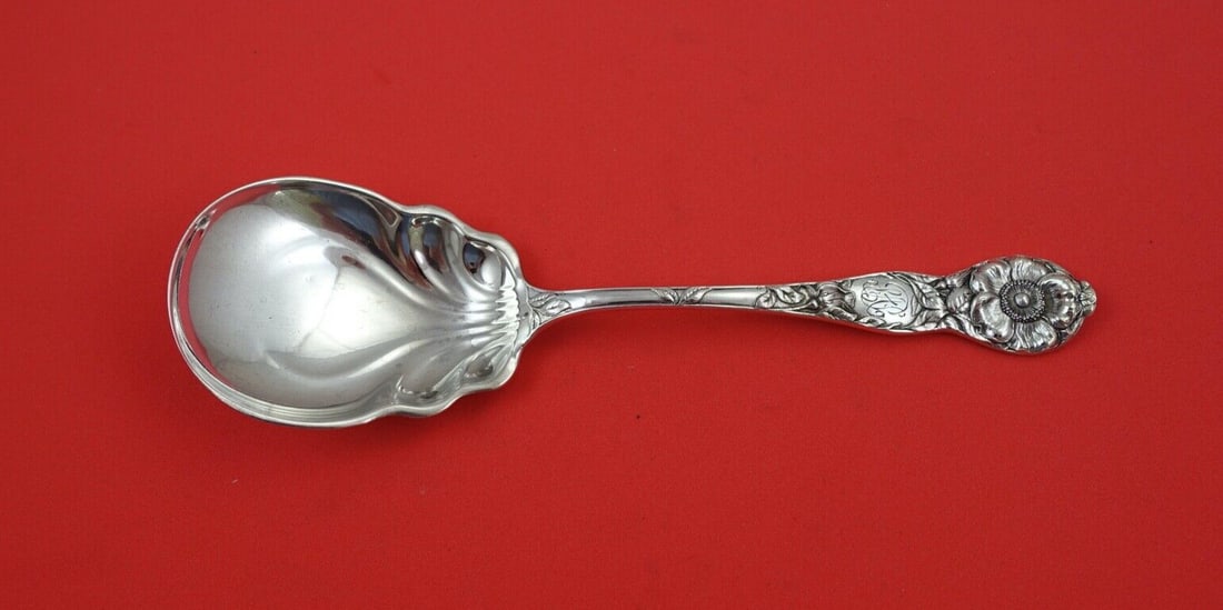 Watson Wild Rose Sterling Silver Preserve Spoon 7 3/8 Inch (1 of 2)