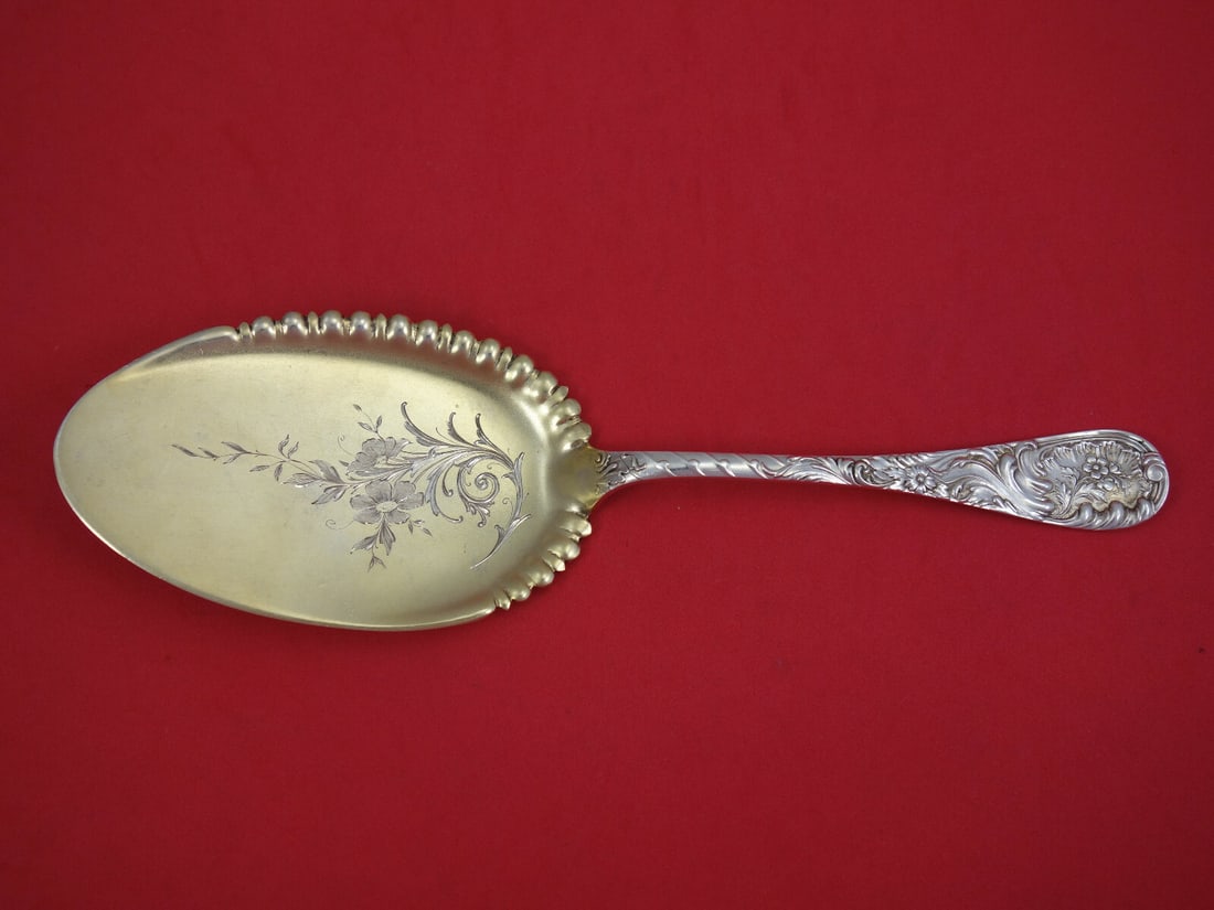 Wood & Hughes Louvre Sterling Silver Ice Cream Server 10 Inch Goldwashed Blade: Wood & Hughes Louvre Sterling Silver Ice Cream Server 10 Inch Goldwashed Blade Presenting a stunning ice cream server from the Louvre pattern by Wood & Hughes, crafted from sterling silver. This