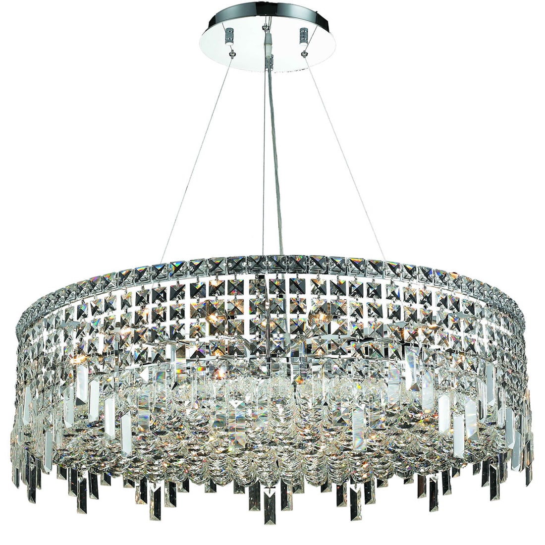 Maxime 18-Light Chrome Crystal Chandelier 32 Inch: Maxime 18-Light Chrome Crystal Chandelier 32 Inch This modern crystal chandelier features 18 lights and a polished chrome finish, making it a striking centerpiece for dining rooms, foyers, living