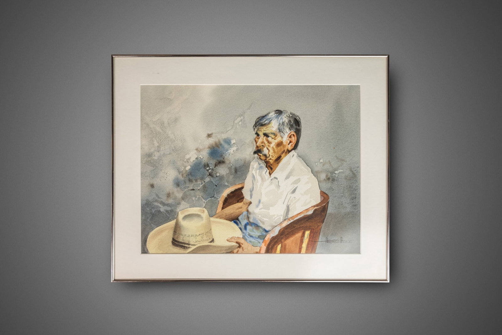 Signed Luis Ricardo Amendolla Folk Art Watercolor El Equipal Mexico 1980s: Signed Luis Ricardo Amendolla Folk Art Watercolor El Equipal Mexico 1980s Discover a stunning piece of Mexican Folk Art with this signed original watercolor titled "El Equipal" by renowned artist