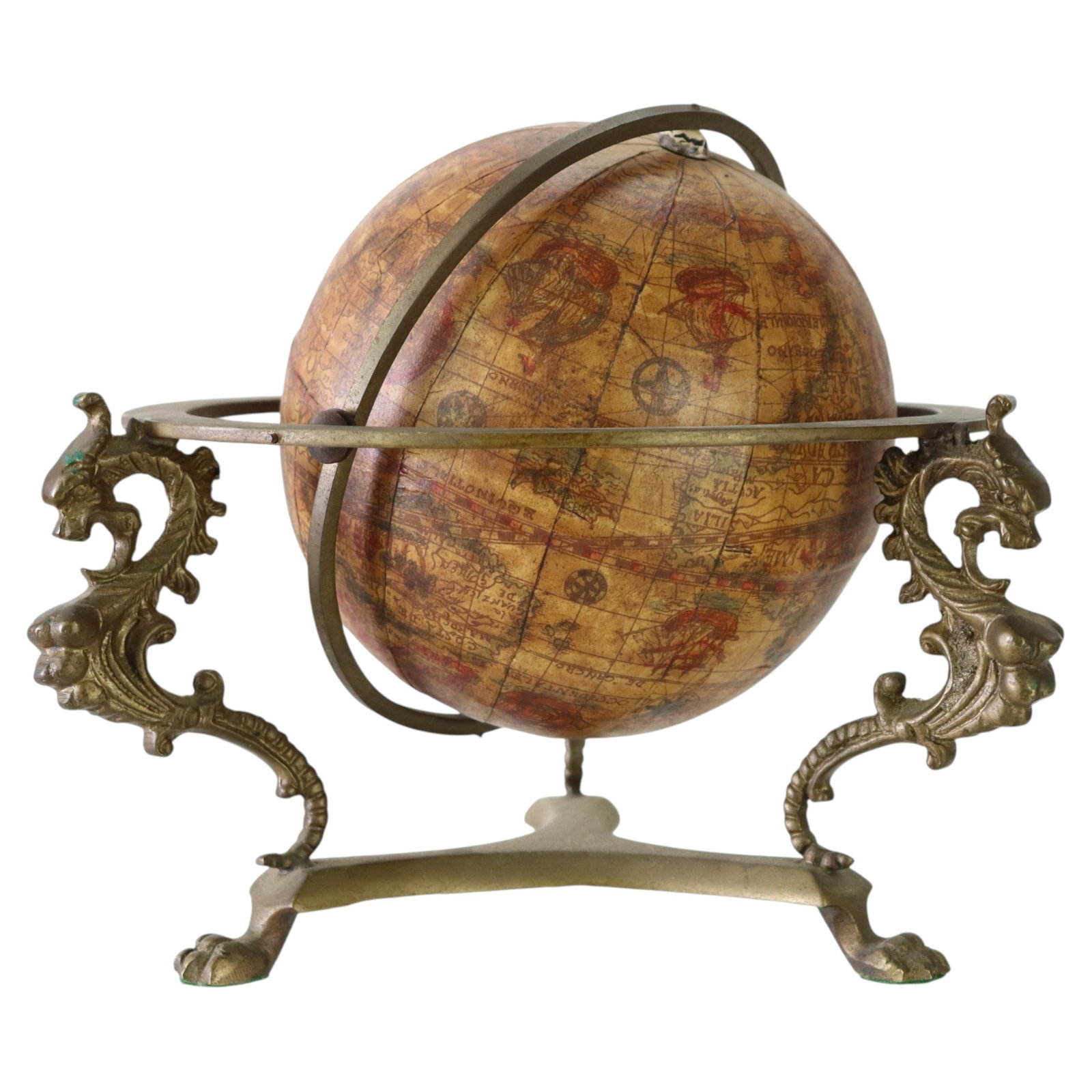 19th Century Italian Desk Globe on Ornate Figural Brass Stand (1 of 6)
